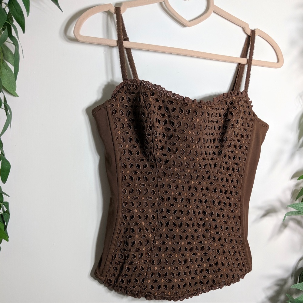 On Gossamer Embroidered Eyelet Corset Top EUC